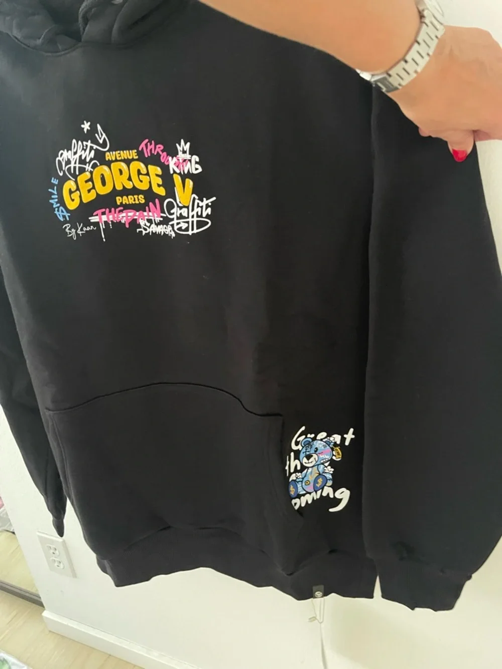 Avenue George V Paris Hoodie Men's BLACK sweatshirt GV-2628 Teddy 2XL NWT
